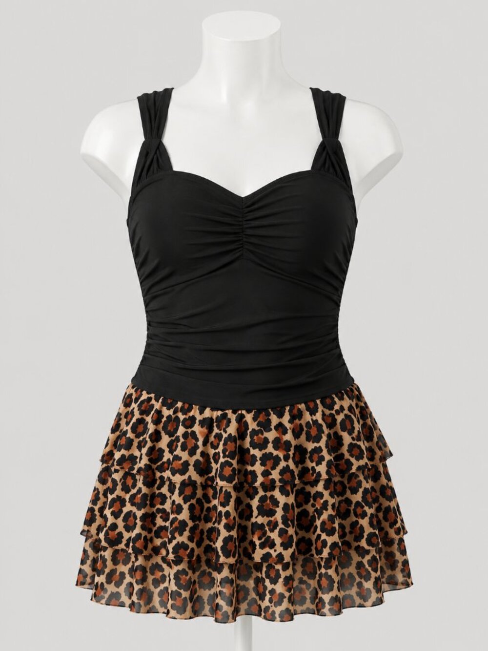 Eagerbuy Swimdress Swimsuit XXL Black Leopard Print One Piece Tummy Control NIP